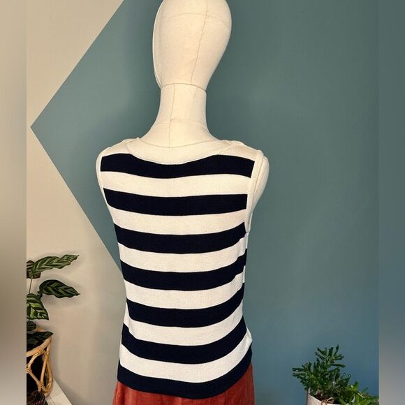 Vintage 90s Y2K St. John Sport by Marie Gray Navy Striped Knit Tank Top Size SP - Picture 5 of 9